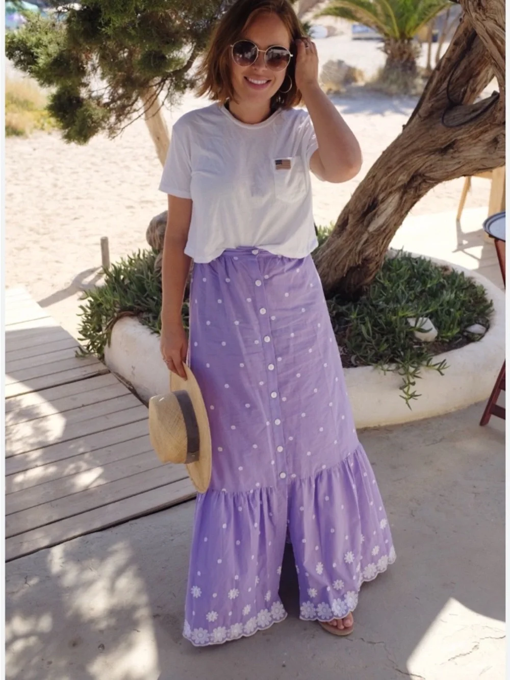 Miguelina Aiden  Button Down Embroidered Cotton-voile Maxi Skirt Lilac Size XS - Picture 4 of 10